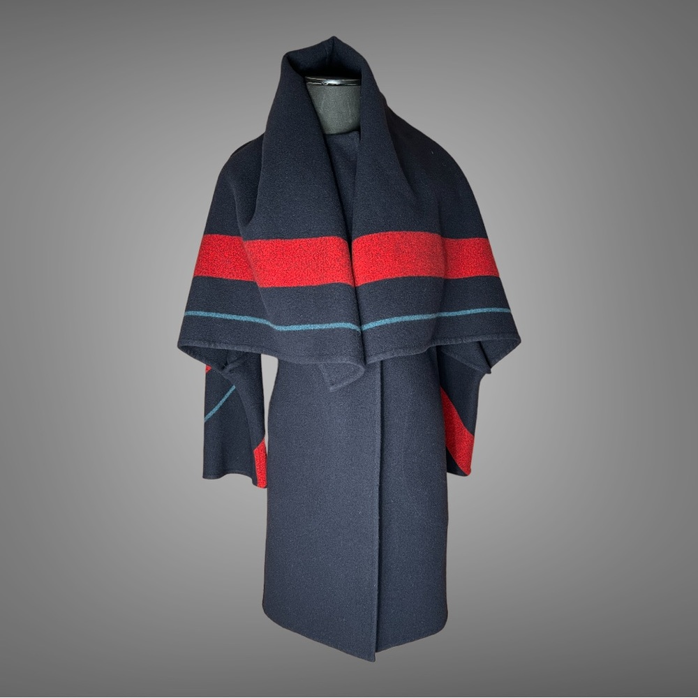 Authentic Hermes 100% New Cashmere Double Face Rocabar Coat EU 36 Women's Navy